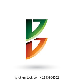 Vektorgrafik von grünen und orangefarbenen Schleifen, wie Form des Buchstabens B einzeln auf weißem Hintergrund