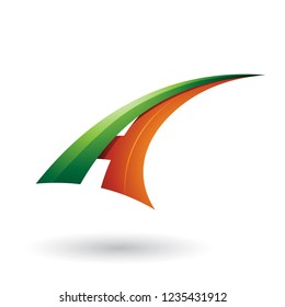 Vector Illustration of Green and Orange Dynamic Flying Letter A isolated on a White Background