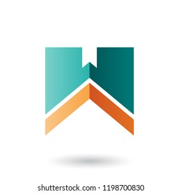 Vector Illustration of Green and Orange Letter W with a Thick Stripe isolated on a White Background