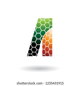 Vector Illustration of Green and Orange Letter A with Honeycomb Pattern isolated on a White Background