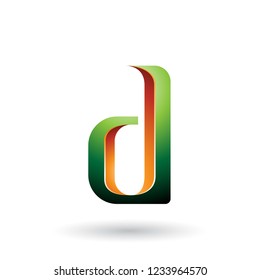 Vector Illustration of Green and Orange Shaded Letter D  isolated on a White Background