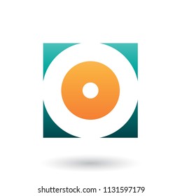 Ilustración vectorial de un icono cuadrado verde y naranja de una letra gruesa O aislada en un fondo blanco