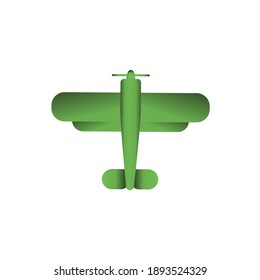 Vector illustration of green origami paper airplane. Light-engine plane made of paper, icon