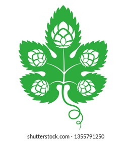 Vector illustration. Green outline (contour) of a hop leaf with a hop branch isolated on white background. Decorative design element for beer menu as border for text divider and page decoration.