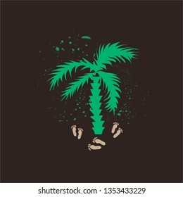 Vector illustration with green palm and footprints.