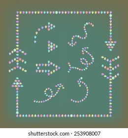 Vector illustration: green paper background with set of nine arrows made of crystals 
