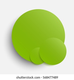Vector illustration of green paper circles notes. Empty label round sticker, tag. Blank templates of a price tags. Mockup for your business presentation. Abstract background, banner, card.