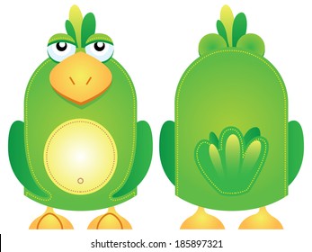 Vector illustration of a green parrot bird hand puppet character