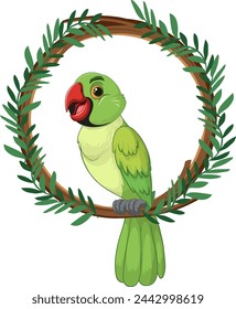 Vector illustration of a green parrot in foliage