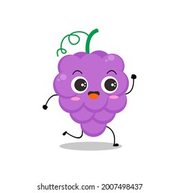 Vector illustration of green pear character with cute expression, funny, run, green apple isolated on white background, simple minimal style, fresh fruit for mascot collection, emoticon