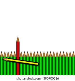 Vector illustration of green pencils and one red. Isolated objects on a white background, can be used with any image.