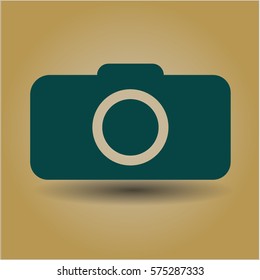 Ilustración vectorial del icono de cámara fotográfica verde con fondo marrón
