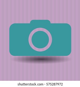 Vector Illustration of Green Photo Camera Icon with Pink Background

