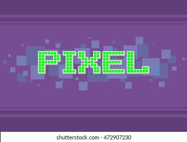 A vector illustration of green pixel text on violet background