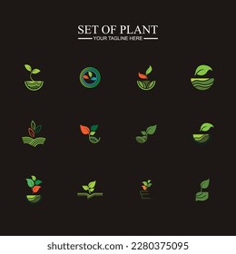 vector illustration of green plant farm  logo concept on black background