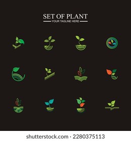 vector illustration of green plant farm  logo concept on black background