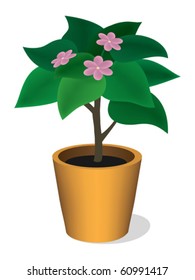 Vector illustration of green plant with flowers