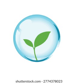 Vector illustration of a green plant sprout inside a blue globe, symbolizing eco-friendliness and nature.