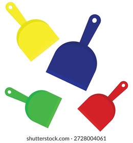 Vektorgrafik einer grünen Plastikschaufel und Gerätesatz einzeln als buntes Spielzeug Symbol und Design-Symbolobjekt