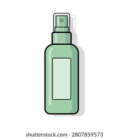 A vector illustration of a green plastic spray bottle featuring a blank label a spray nozzle and a clear protective cap