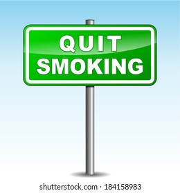 Vector illustration of green quit smoking signpost on sky background
