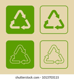 Vector illustration of green recycle symbol. Set of recycling sign, on paper, in flat style.