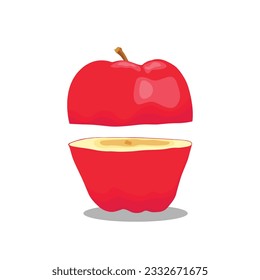 Vector illustration of green or red apple, fruit slices and pieces in cartoon style. Healthy vegetarian snack food fruit, sliced or cut apple collection elements for design or infographic