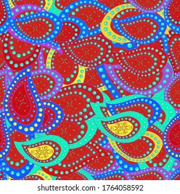 Vektorgrafik. Grün, Rot und Blau auf den Farben. Doodles-Muster zum Verpacken von Papier. Abstrakter, netter Hintergrund.