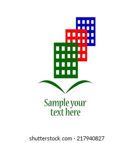 Vector illustration of Green red blue houses. Real estate