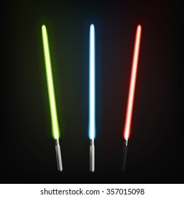 Vector illustration green, red and blue light sword. EPS 10