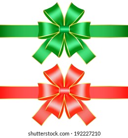 Vector illustration of green and red bows on white background  