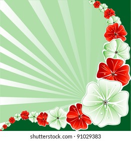 Vector Illustration of Green with Red Floral Background.