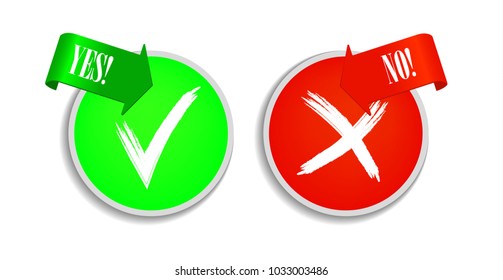 Vector illustration with green and red hand drawn grungy check mark