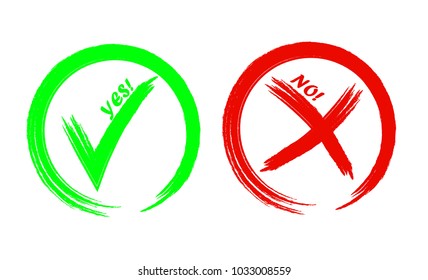 Vector illustration with green and red hand drawn grungy check mark