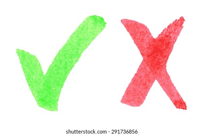 Vector illustration with green and red hand drawn  watercolor check mark