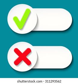 Vector illustration with green and red label checkmark