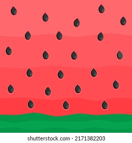 Vector illustration with green and red stripes and black seeds watermelon. Summer background for decorations and card, poster, scrapbooking, Eco bag or package design.