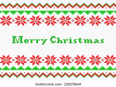 vector illustration of a green, red and white Christmas knit greeting card
