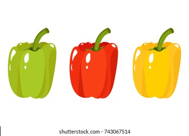 Vector illustration of green, red, yellow sweet pepper