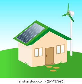  Vector illustration  of Green Residential  house with Alternative energy  devices
