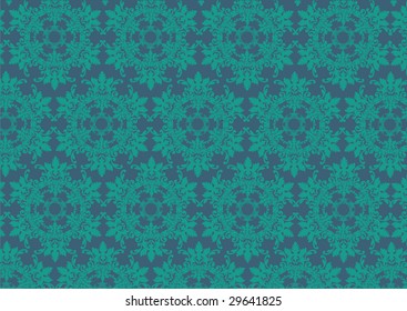 Vector illustration of green retro abstract floral Pattern background
