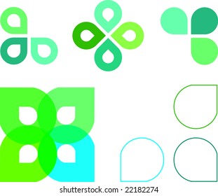 Vector illustration of green retro petal shapes on white background
