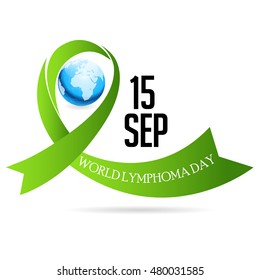 Vector Illustration of a Green Ribbon with Earth Background for World Lymphoma Awareness Day.