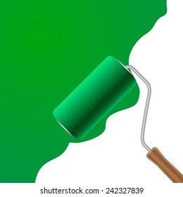 vector illustration of green roller brush with painting.
