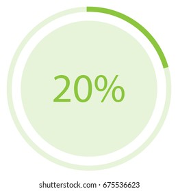 Vector illustration green round, circle pie graph, chart with percentage 20 % icon 