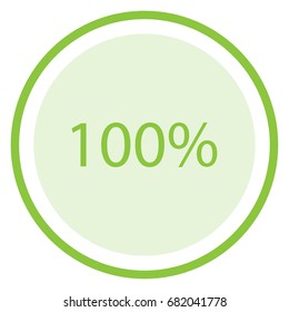 Vector illustration green round, circle pie graph, chart with percentage 100 % icon