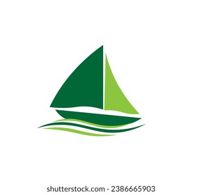 Vector illustration of a green sailboat on a white background