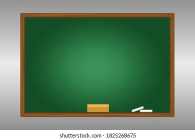 Vector illustration of a green school blackboard with chalk and a sponge.