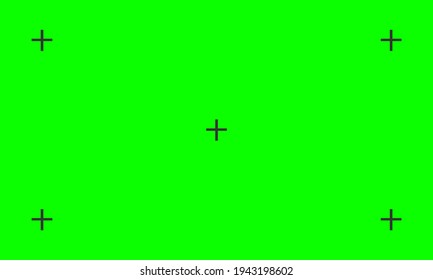 Vector illustration of green screen chroma key background. Blank green background with VFX motion tracking markers. 