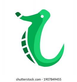 vector illustration of green seahorse icon.  illustration for sea animal, nature.  flat minimalist design eps 10.